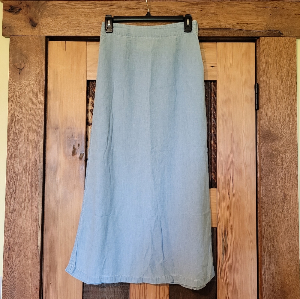 Eddie Bauer Light Blue Denim/Chambray-Look Summer Skirt Long Lightweight Sz4